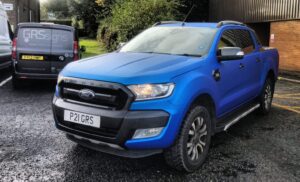 Ford Ranger pickup truck matte blue vehicle wrap