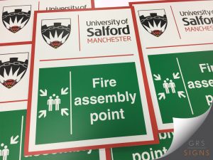 Fire assembly point signage.