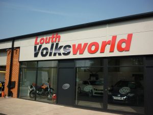 Prestige & Bespoke Signage 3D cut out letters in red and black for Louth Volksworld highlighting Prestige & Bespoke Signs.