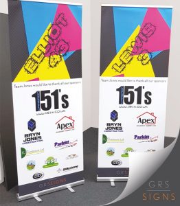 Pair of freestanding pull-up banner stands produced for Team Jones and 151's.