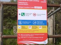 Dual-post mounted aluminium safety sign for Mablethorpe Central Beach