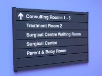 A modular slat directory sign (interchangeable).
