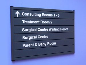 A modular slat directory sign (interchangeable).